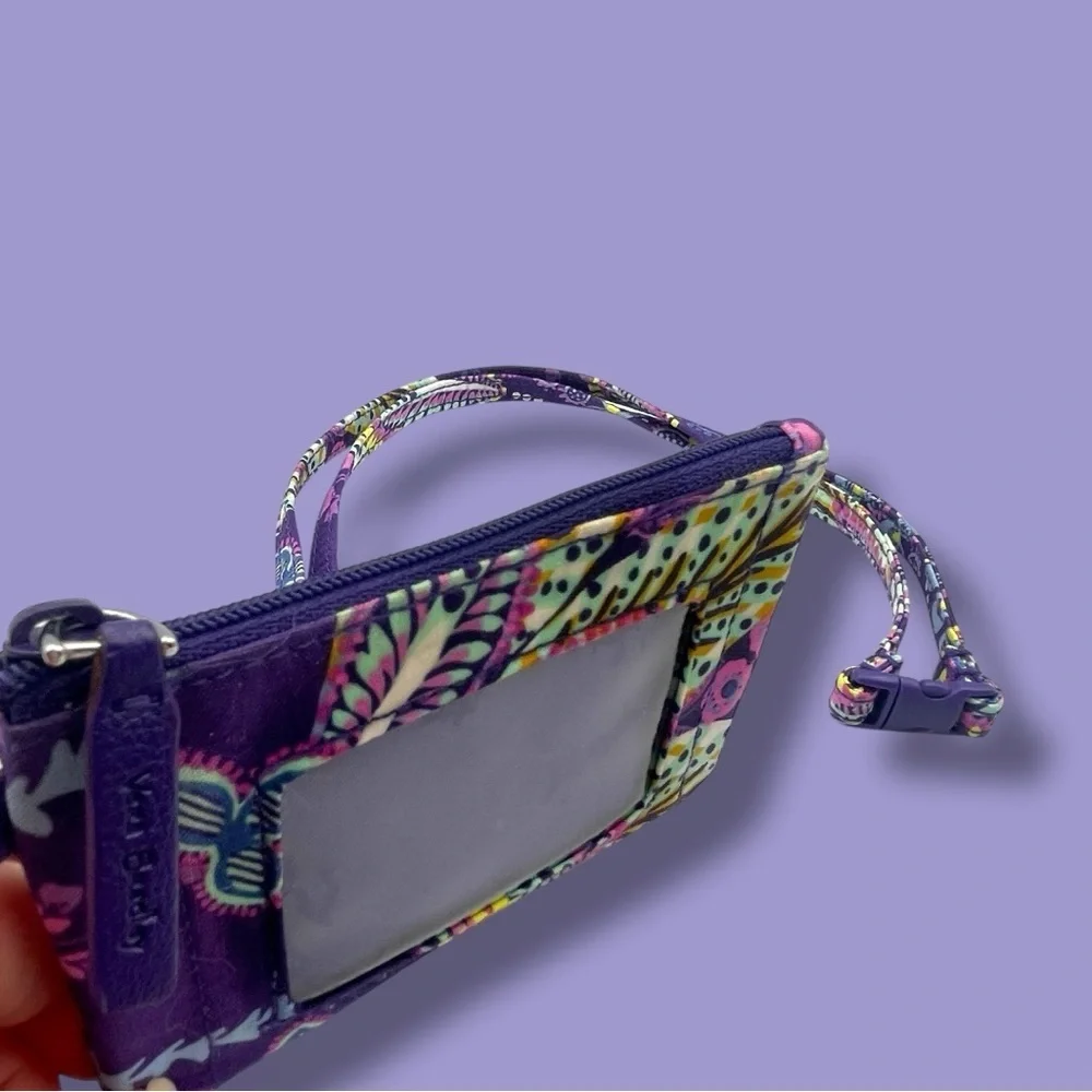 Vera Bradley Batik Leaves Floral Card Holder ID Lanyard - Purple and Yellow